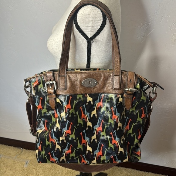 Fossil Key-Per Giraffe Theme Large Tote Bag Plastic Coated Vintage MCB6215E - Picture 12 of 13